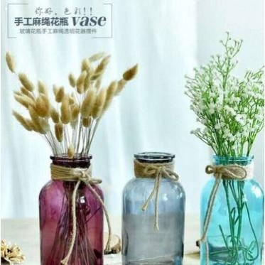 批發廣口藍色透明玻璃花瓶創意家居飾品水培插花瓶辦公室擺件