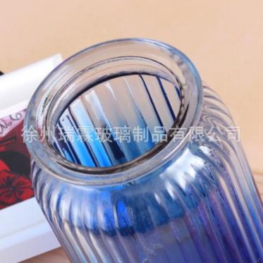 廠家透明彩色條紋花瓶家居擺件水培富貴竹插花瓶干花玻璃花瓶